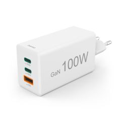 Hama Fast Charger, GaN, 2x USB-C, 1x USB-A, Mini Charger, PD, 100 W, white (201997)
