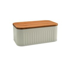 Brandani 53816 ivory metal bread bin w/bamboo chopping board