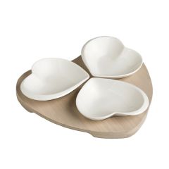 Brandani 53077 3-heart porcelain/bamboo bowls - outlet