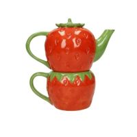 Brandani 51402 Strawberry dolomite teapot with cup