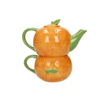 Brandani 51403 Orange dolomite teapot with cup
