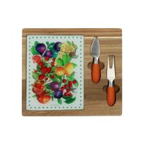Brandani 52440 Le Primizie acacia cheese board w/glass & 2 s/steel knives
