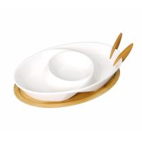 Brandani 52972 Abbraccio porcelain starter dish with forks & bamboo base