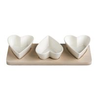 Brandani 53078 porcelain/bamboo trio of white hearts bowls