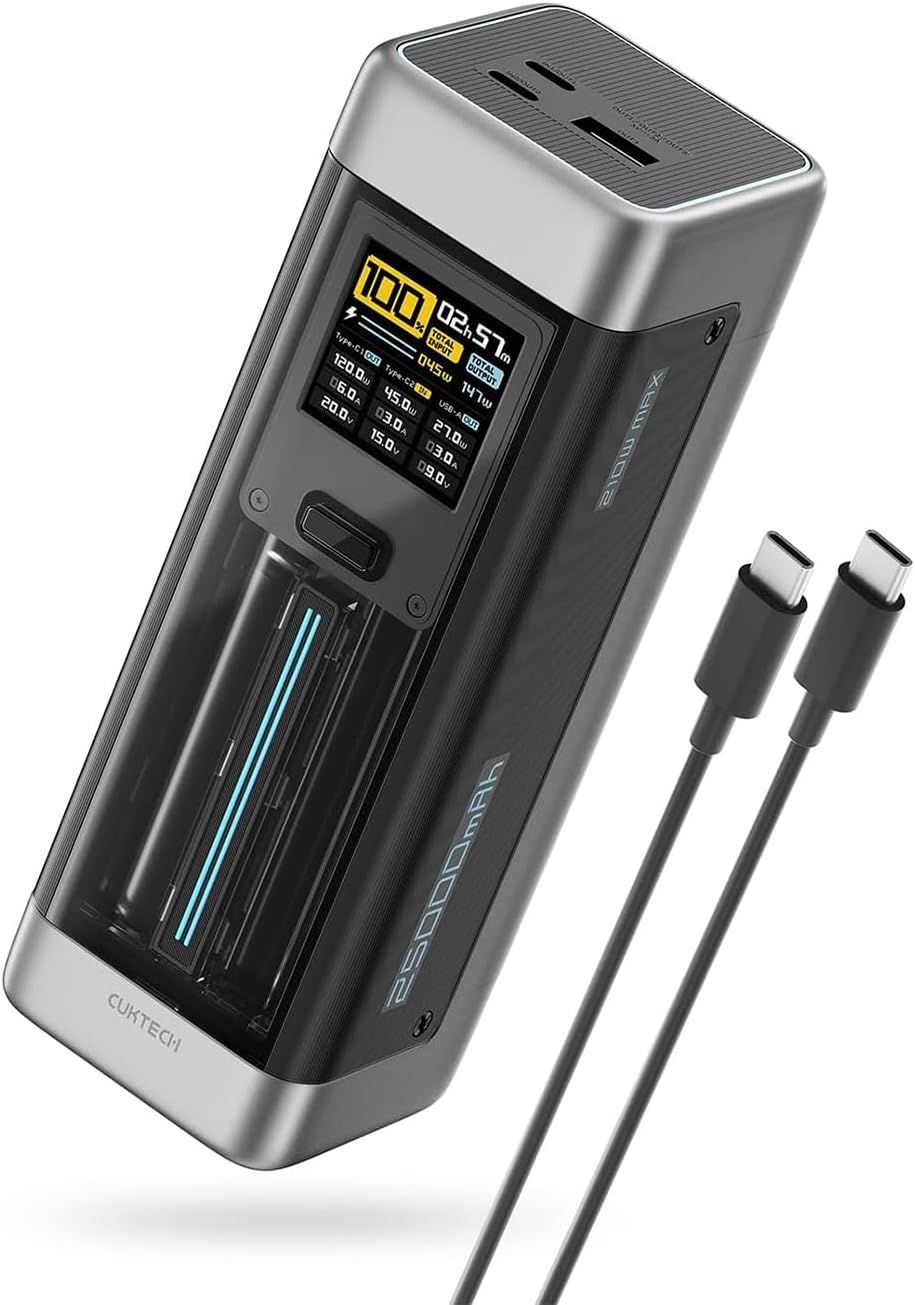 CUKTECH P23 25000mAh Power Bank, 210W, 2*Type-C, 1*USB-A