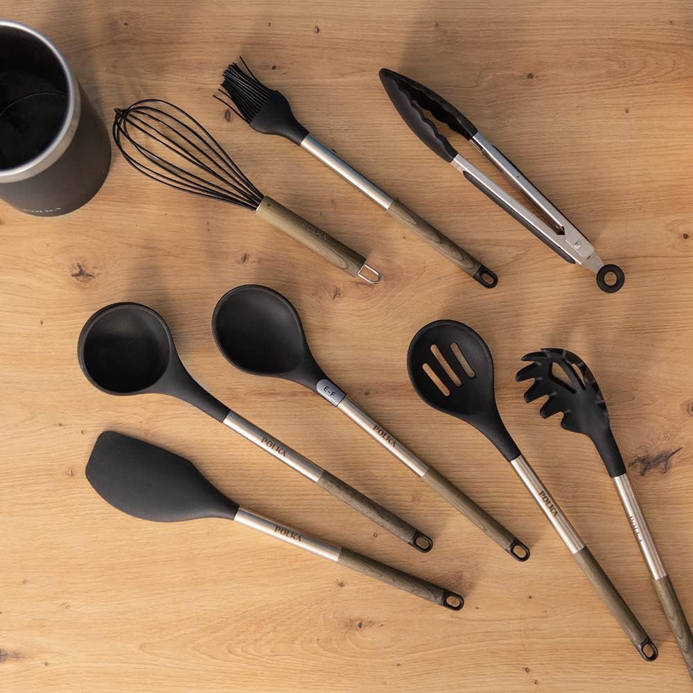Cecotec 01184 Kitchen utensil set with wood-effect handle & holder 9pcs