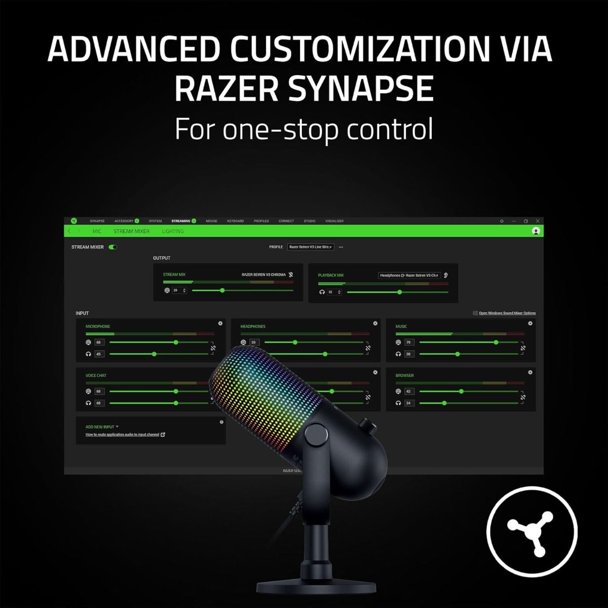 Razer Wired Microphone Seiren V3 Chroma - Black/RZ19-05060100-R3M1