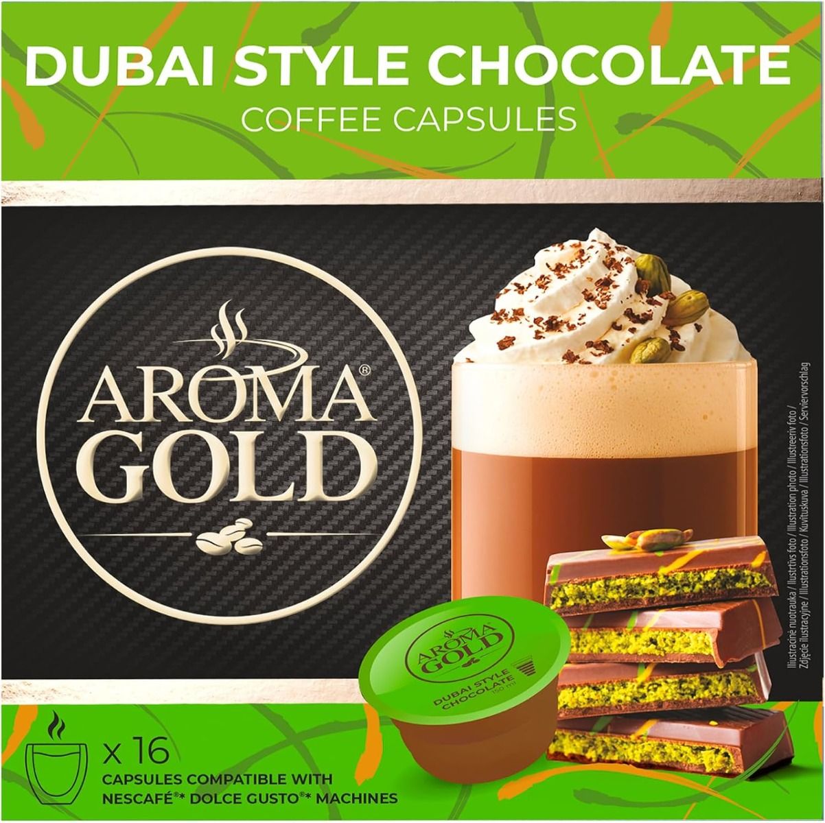 Aroma Gold Dubai style chocolate 16 capsules 256g