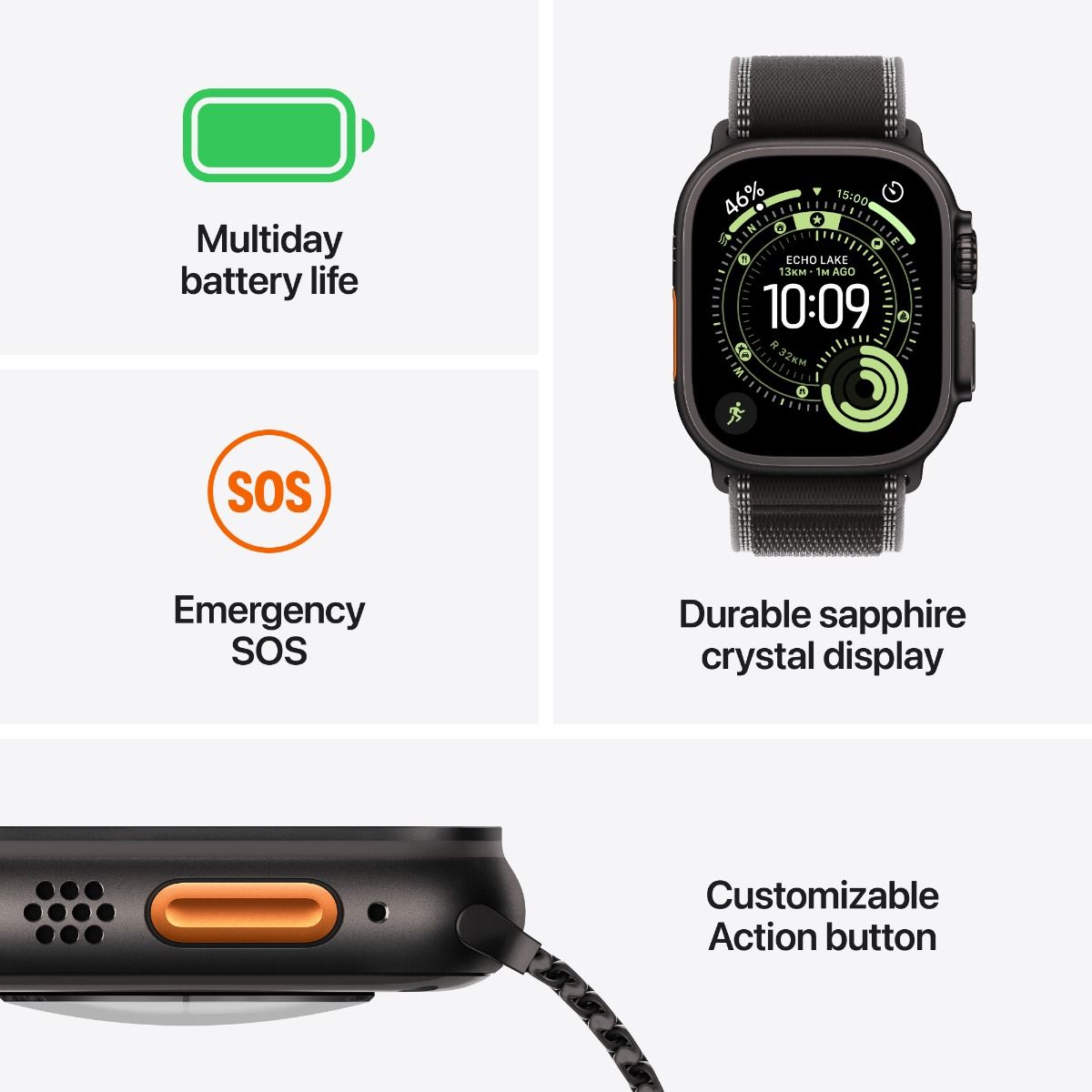 Apple Watch Ultra 3  49mm Black Titanium, Black Titanium Milanese Loop - Large /MF1T4QI/A