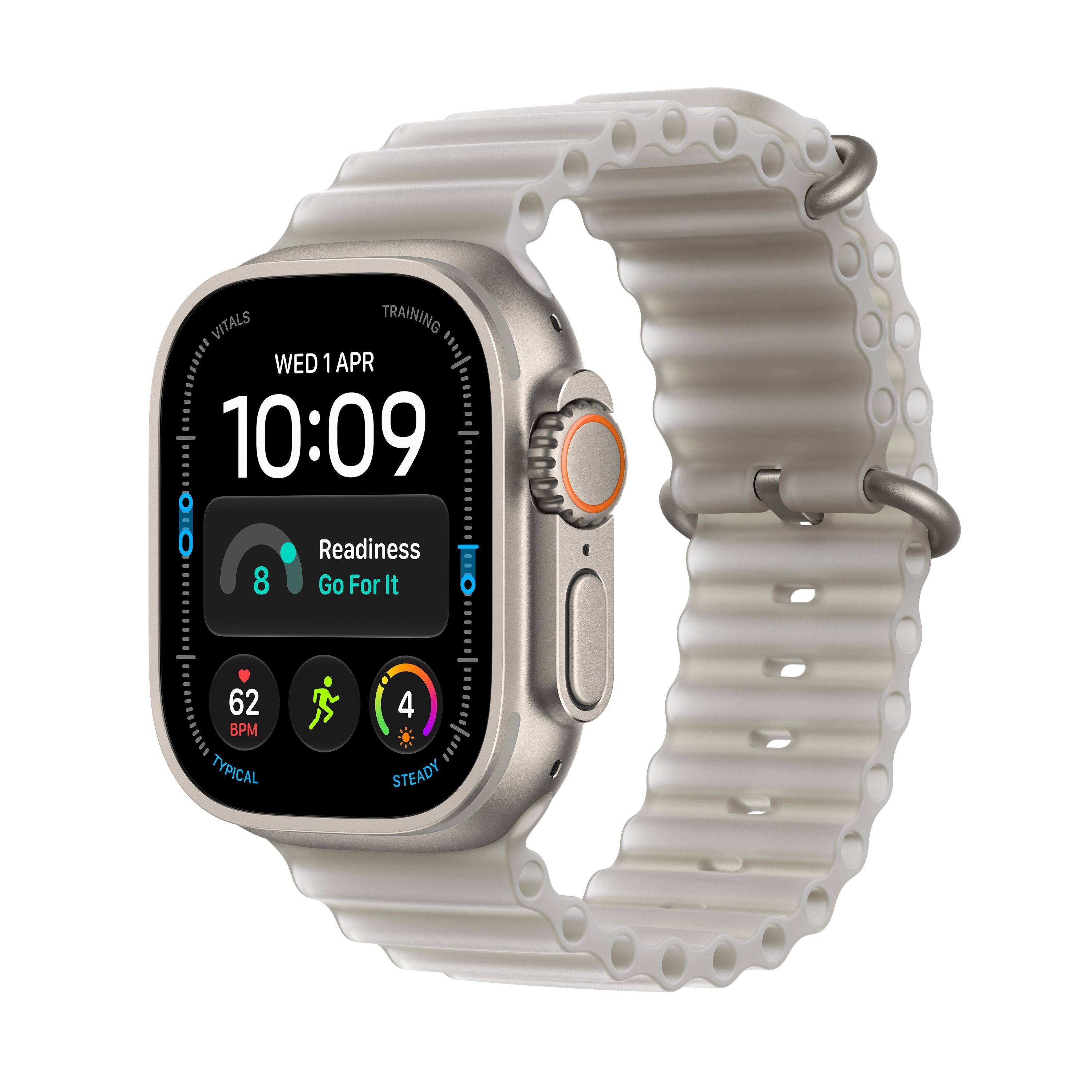 Apple Watch Ultra 4 49mm Natural Titanium, Translucent Grey Ocean Band /MJAD4