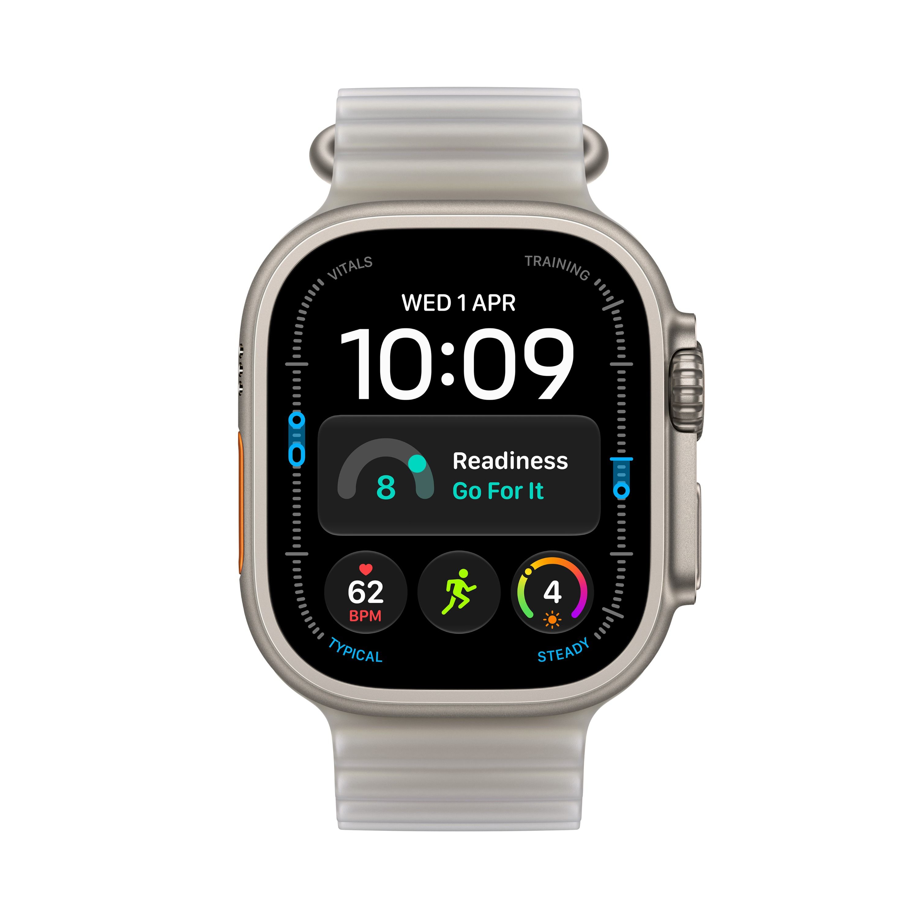 Apple Watch Ultra 4 49mm Natural Titanium, Translucent Grey Ocean Band /MJAD4