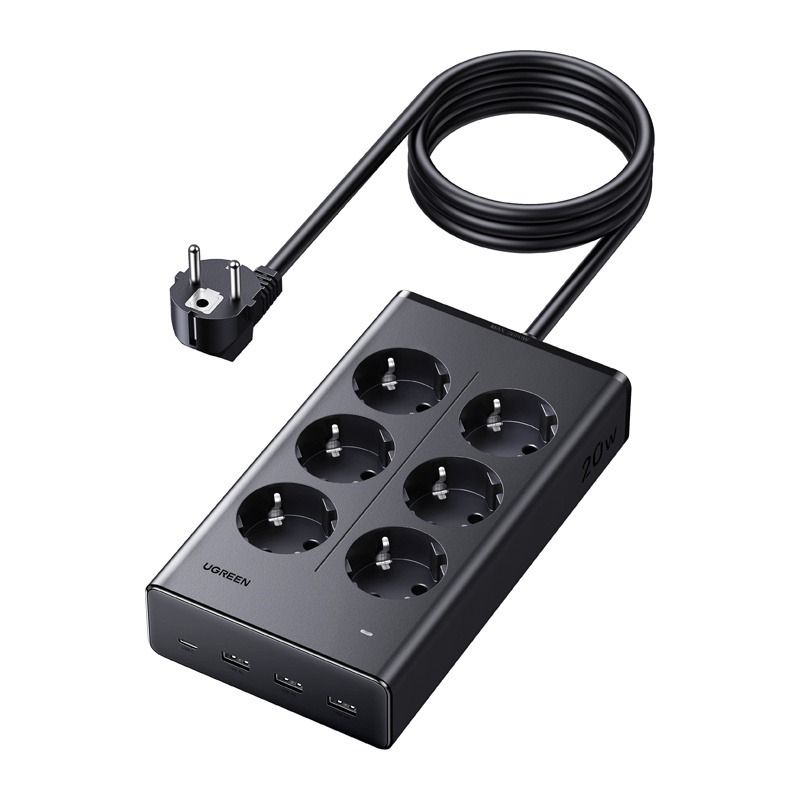 UGREEN 20W 6-Outlet Power Strip, 1.5M cable, 1*USB-C, 3*USB-A /75141
