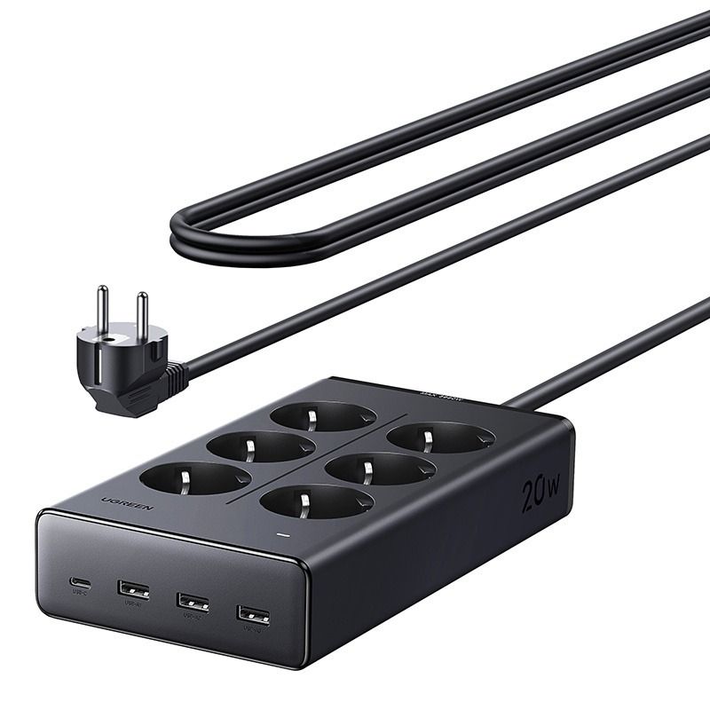 UGREEN 20W 6-Outlet Power Strip, 1.5M cable, 1*USB-C, 3*USB-A /75141