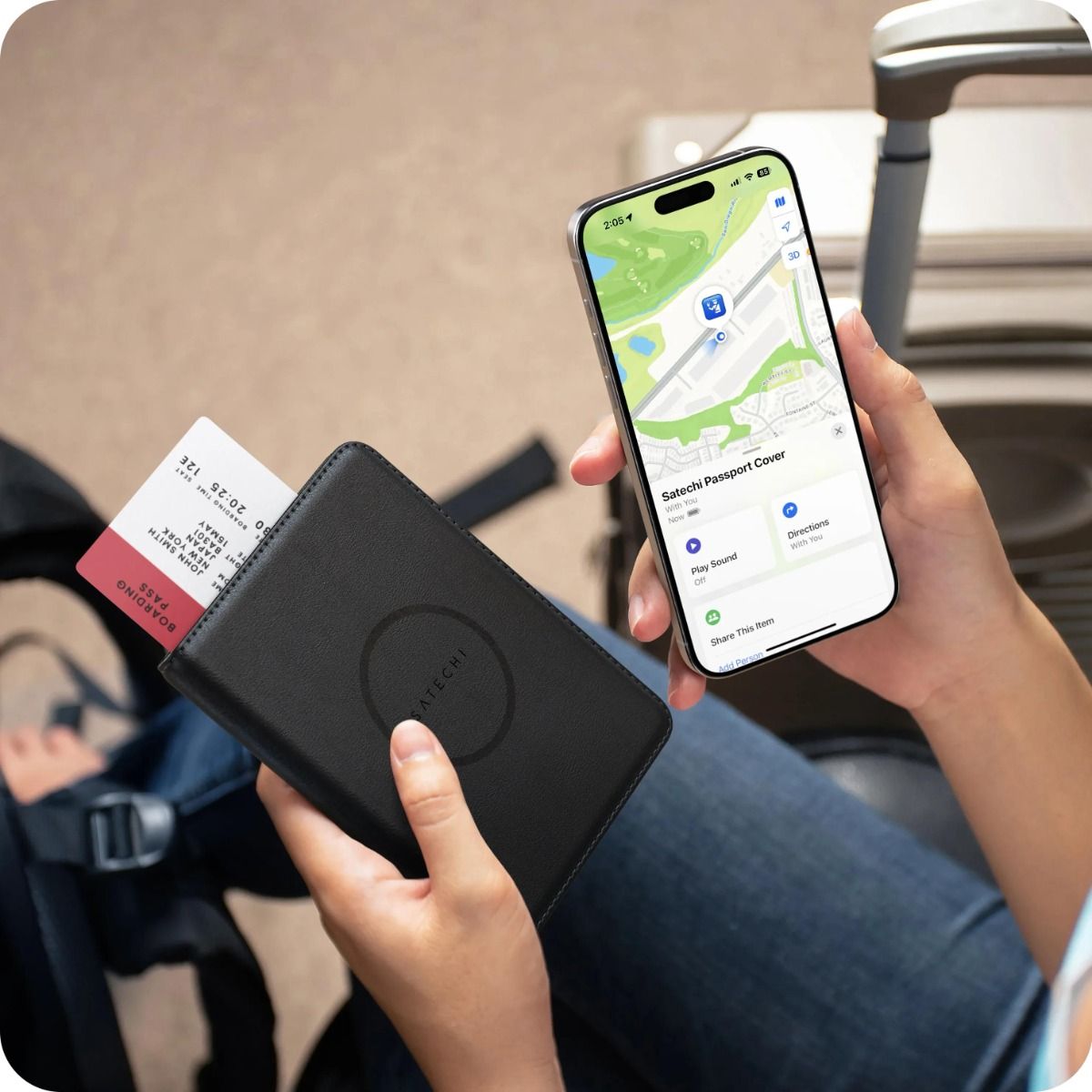 Satechi Vegan Leather Passport Cover with Find My, Black /ST-VPCK