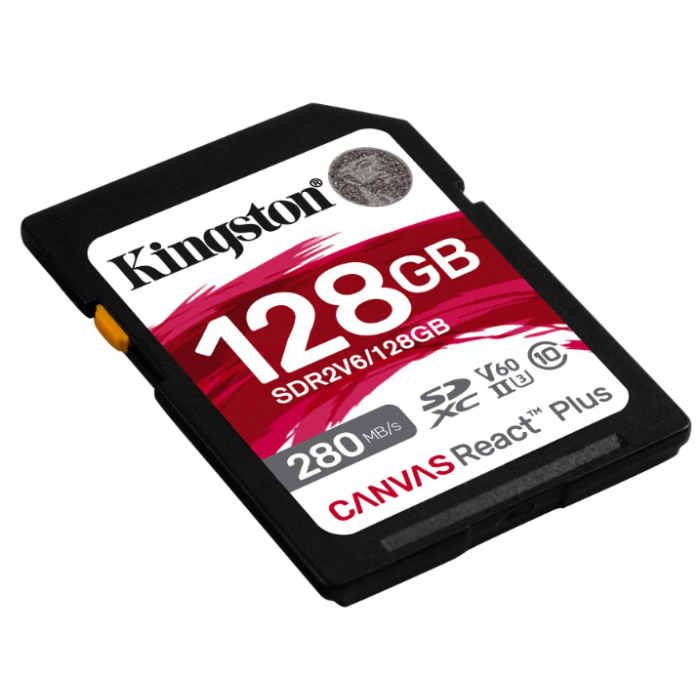 Kingston 128GB SDXC Canvas React Plus SDXC UHS-II 280R/100W U3 V60 (SDR2V6/128GB)