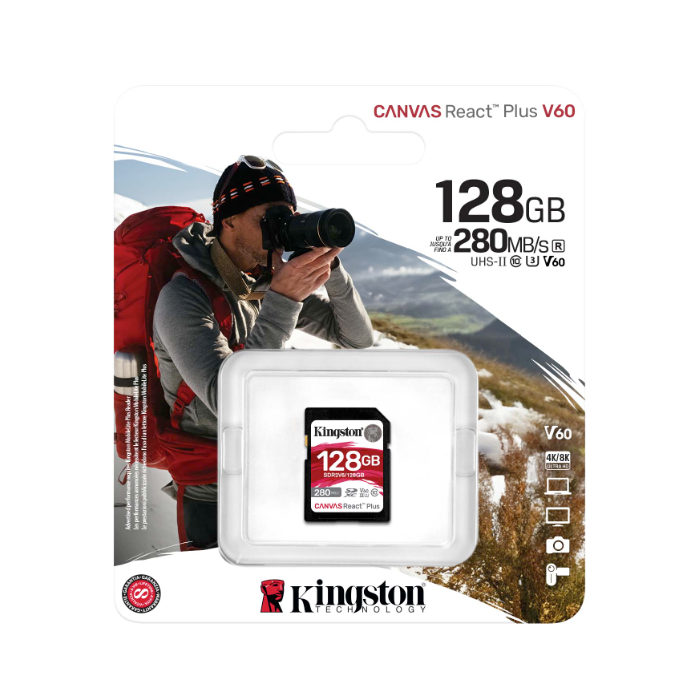 Kingston 128GB SDXC Canvas React Plus SDXC UHS-II 280R/100W U3 V60 (SDR2V6/128GB)