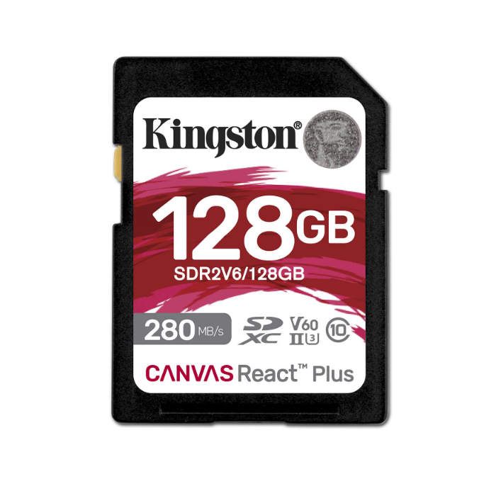 Kingston 128GB SDXC Canvas React Plus SDXC UHS-II 280R/100W U3 V60 (SDR2V6/128GB)