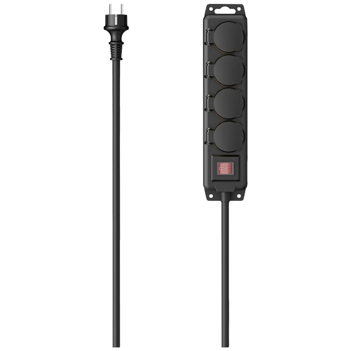 Hama Power Strip, 4-Way, IP44 for Outdoors, Switch, Wall Mounting, 2M, Black (223063)