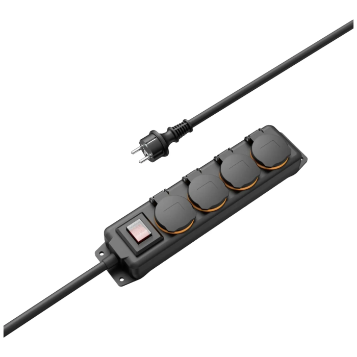 Hama Power Strip, 4-Way, IP44 for Outdoors, Switch, Wall Mounting, 2M, Black (223063)