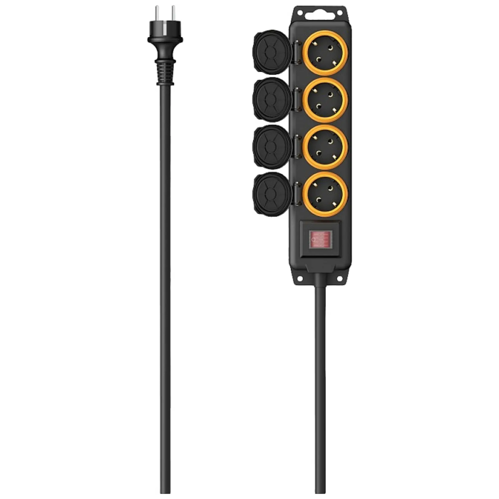 Hama Power Strip, 4-Way, IP44 for Outdoors, Switch, Wall Mounting, 2M, Black (223063)