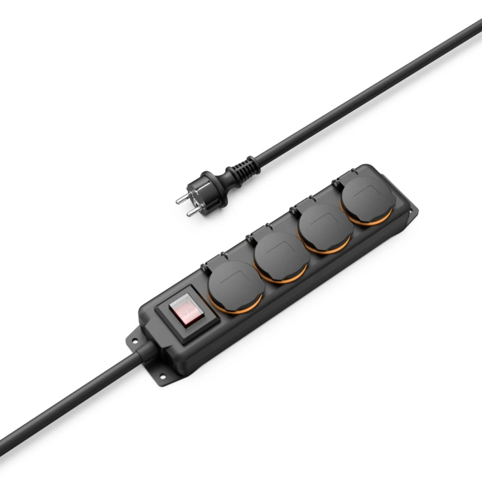 Hama Power Strip, 4-Way, IP44 for Outdoors, Switch, Wall Mounting, 4M, Black (223064)