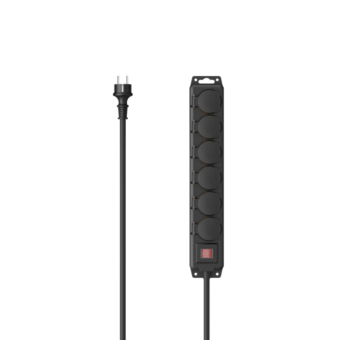Hama Power Strip, 6-Way, IP44 for Outdoors, Switch, Wall Mounting, 2M, Black (223065)