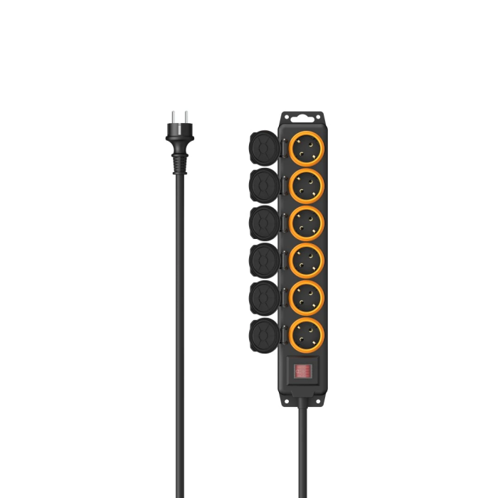 Hama Power Strip, 6-Way, IP44 for Outdoors, Switch, Wall Mounting, 2M, Black (223065)