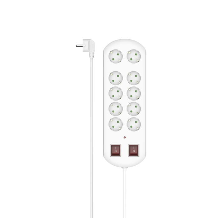 Hama Power Strip, 10-Way, Overvoltage Protection, Two Switches, 2M, White (223163)