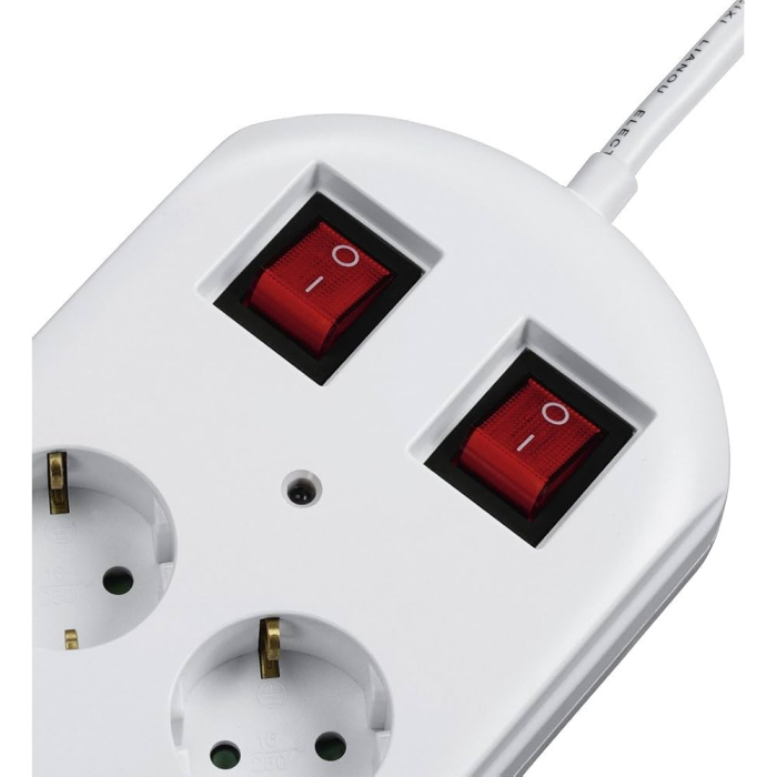 Hama Power Strip, 10-Way, Overvoltage Protection, Two Switches, 2M, White (223163)