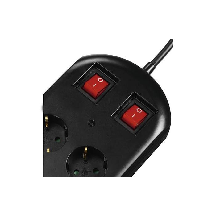 Hama Power Strip, 10-Way, Overvoltage Protection, Two Switches, 2M, Black (223164)