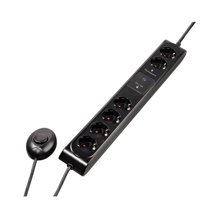 Hama 6-Way Power Strip+foot switch,black (108840)