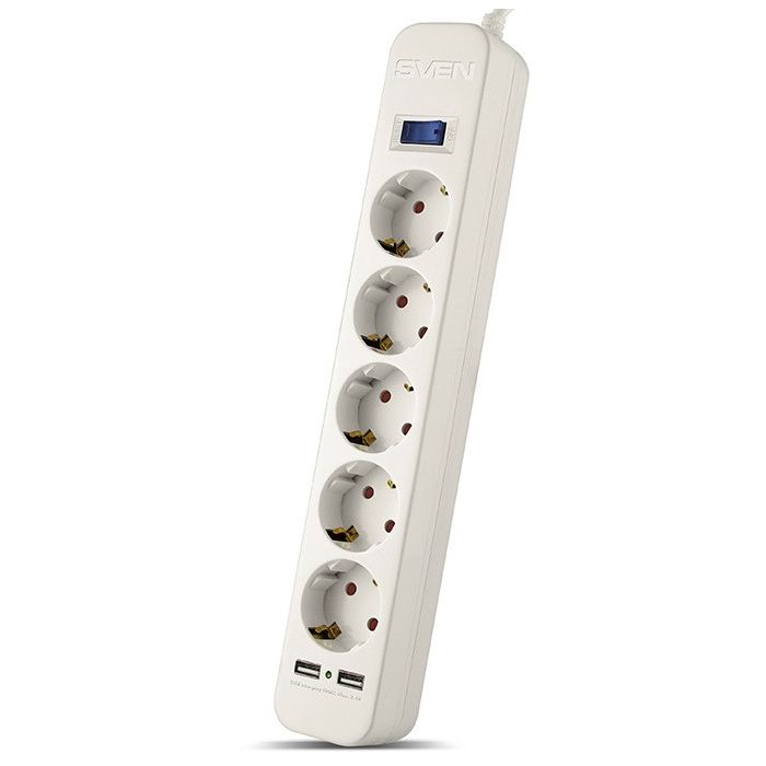 Sven SF-05LU 1,8M 5S,USB(2,4A) White (SV-017392)