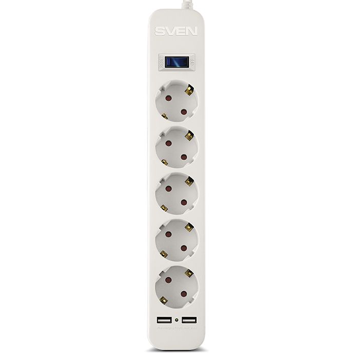 Sven SF-05LU 1,8M 5S,USB(2,4A) White (SV-017392)