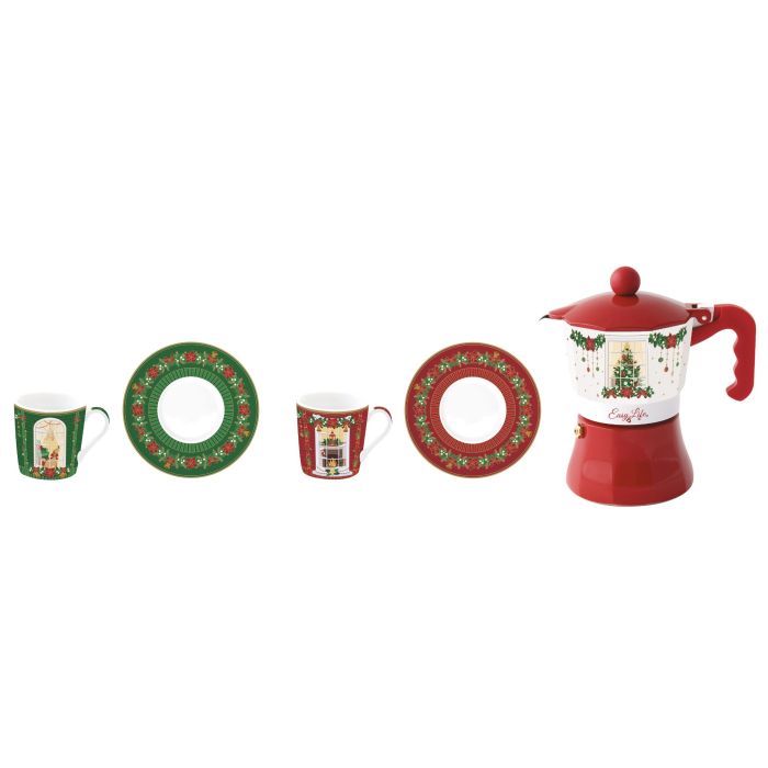 Easy life 0134/FEAV moka pot with two porcelain cups & saucers set