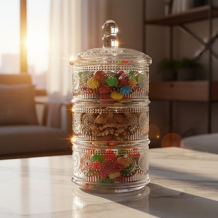 Fissman 19104 glass jar for sweets 3-tier 13x25.5cm
