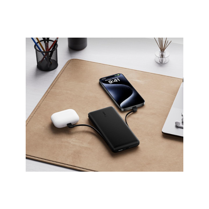 Belkin 10K Power Bank USB-C 18W PD with 2 Integrated cables, Black/BPB006BTBLK