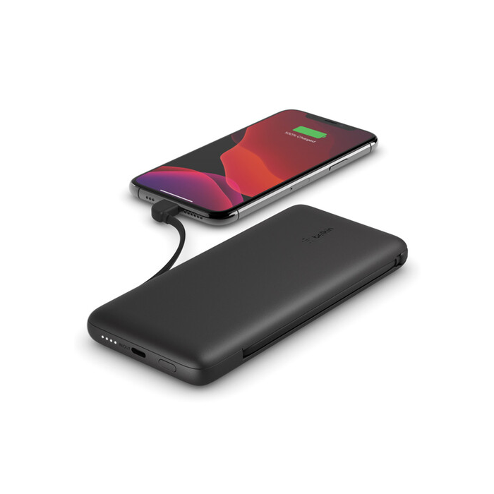 Belkin 10K Power Bank USB-C 18W PD with 2 Integrated cables, Black/BPB006BTBLK