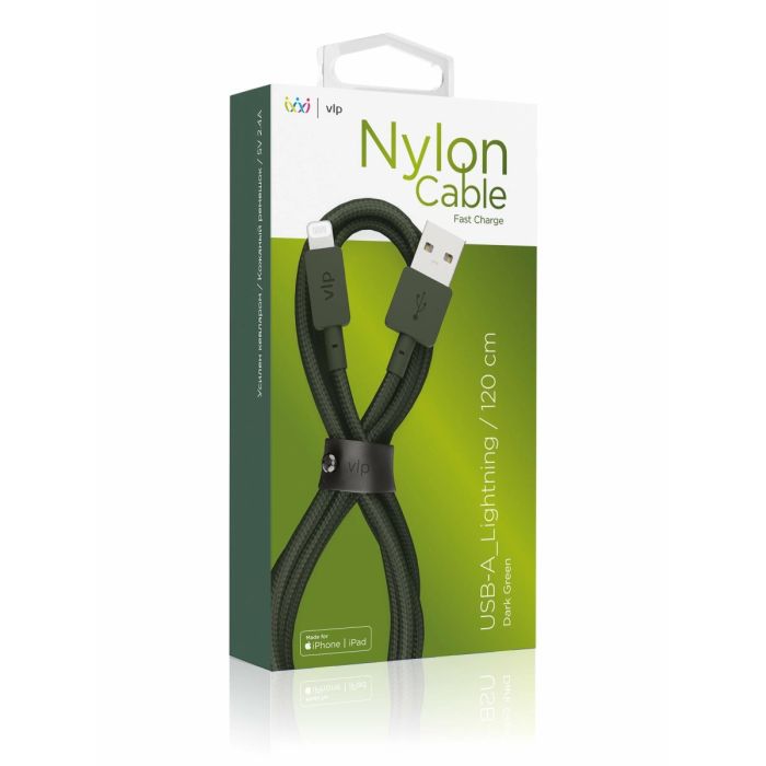 VLP Nylon Cable USB A Lightning 1.2m Green/1031005