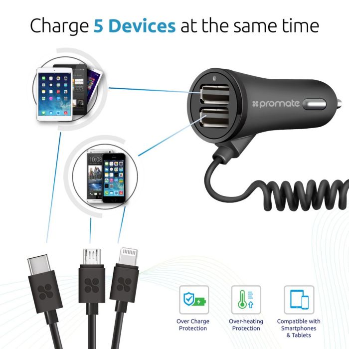 Promate Charger-Trio CAR/HOME CHARGER