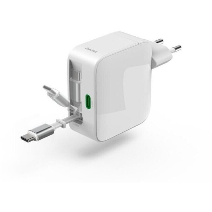 Hama 65W GaN Fast Charger, 2x USB-C with Extendable Cable, White /201957