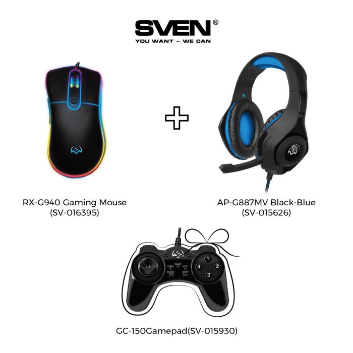 Sven AP-G887MV Black-Blue (SV-015626)+Sven RX-G940 Gaming Mouse (SV-016395)
