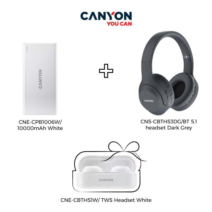 Canyon CNS-CBTHS3DG/BT 5.1 headset Dark Grey+Canyon CNE-CPB1006W/10000mAh White