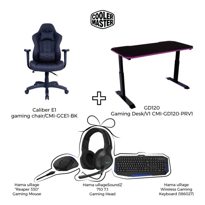 Cooler Master Caliber E1 gaming chair /CMI-GCE1-BK+Cooler Master GD120 Gaming Desk /V1 CMI-GD120-PRV