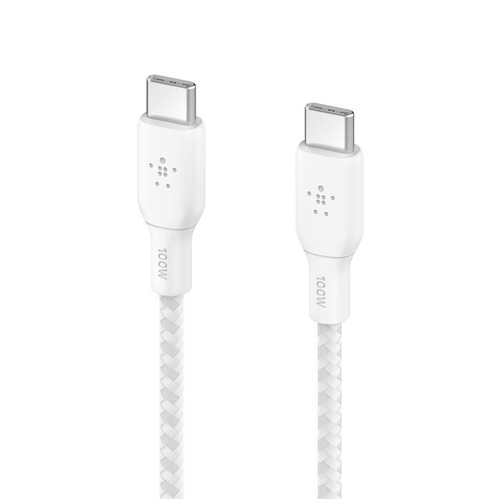 Belkin 100w USB-C to USB-C Braided Cable 2M White/CAB014BT2MWH
