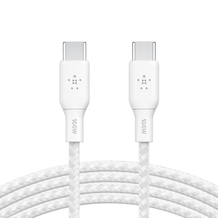Belkin 100w USB-C to USB-C Braided Cable 2M White/CAB014BT2MWH