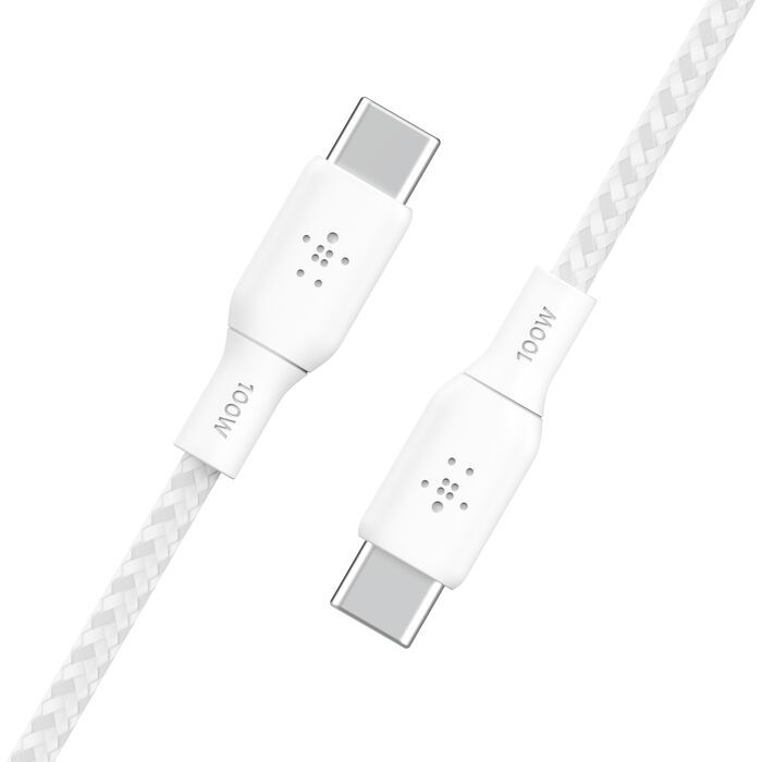 Belkin 100w USB-C to USB-C Braided Cable 2M White/CAB014BT2MWH