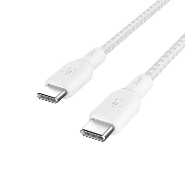 Belkin 100w USB-C to USB-C Braided Cable 2M White/CAB014BT2MWH