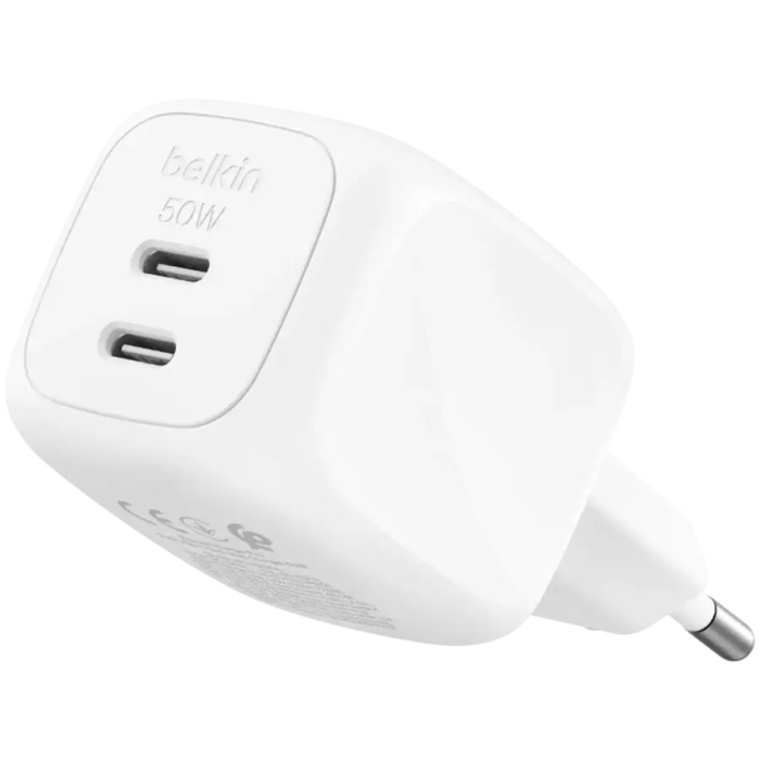 Belkin Dual USB-C 50W PD Wall Charger, White /WCH019KQWH