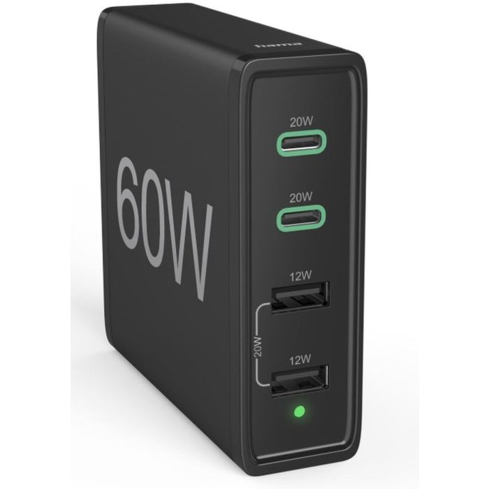 Hama 4-Port Charging Stn, Fast Charger, 2x USB-C, 2x USB-A, PD, 60 W, blk (201628)