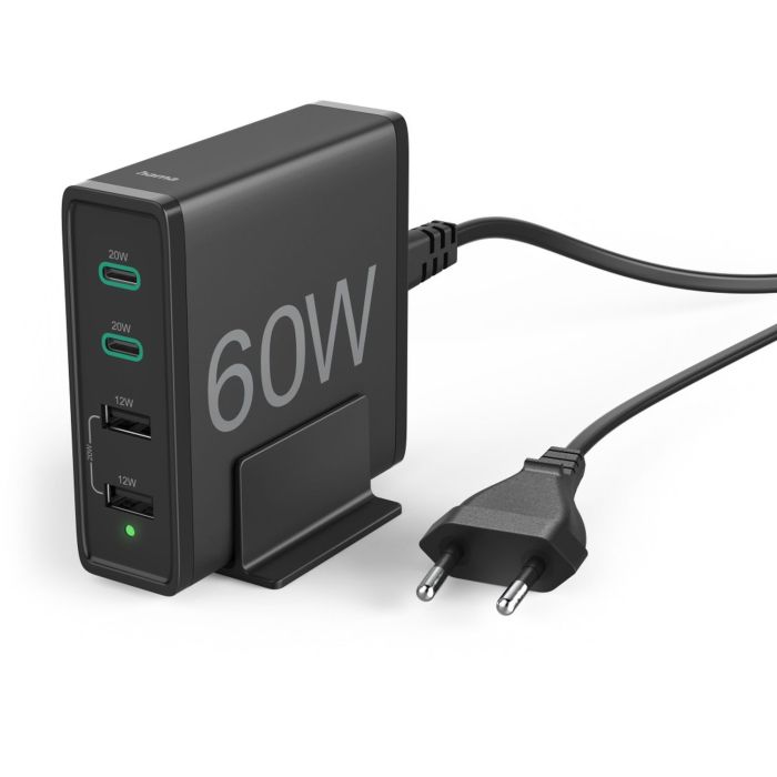 Hama 4-Port Charging Stn, Fast Charger, 2x USB-C, 2x USB-A, PD, 60 W, blk (201628)
